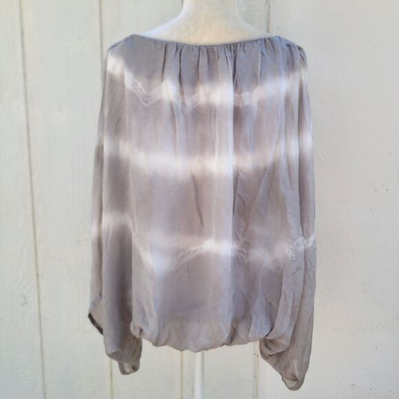 Gigi Moda Blouse Womens One Sz Tie Dye Gry/Wht Luxury Boho Sheer Made In Italy - Picture 2 of 3